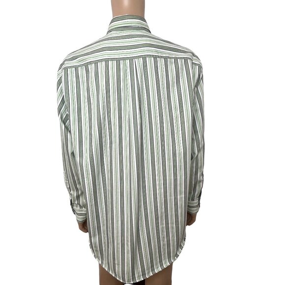 Charles Tweed Men’s Shirt Button Down Striped Long Sleeve XXL Green White Blue - Picture 4 of 12